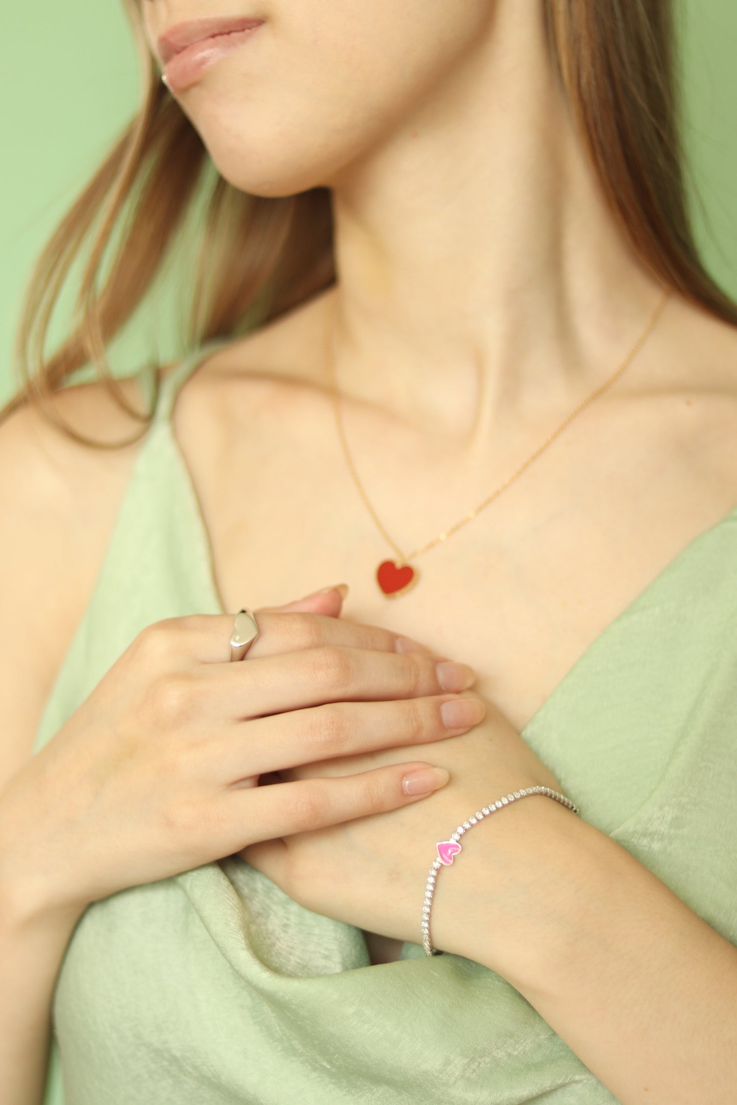 Pulsera corazón rosa en Plata .925 (37255)