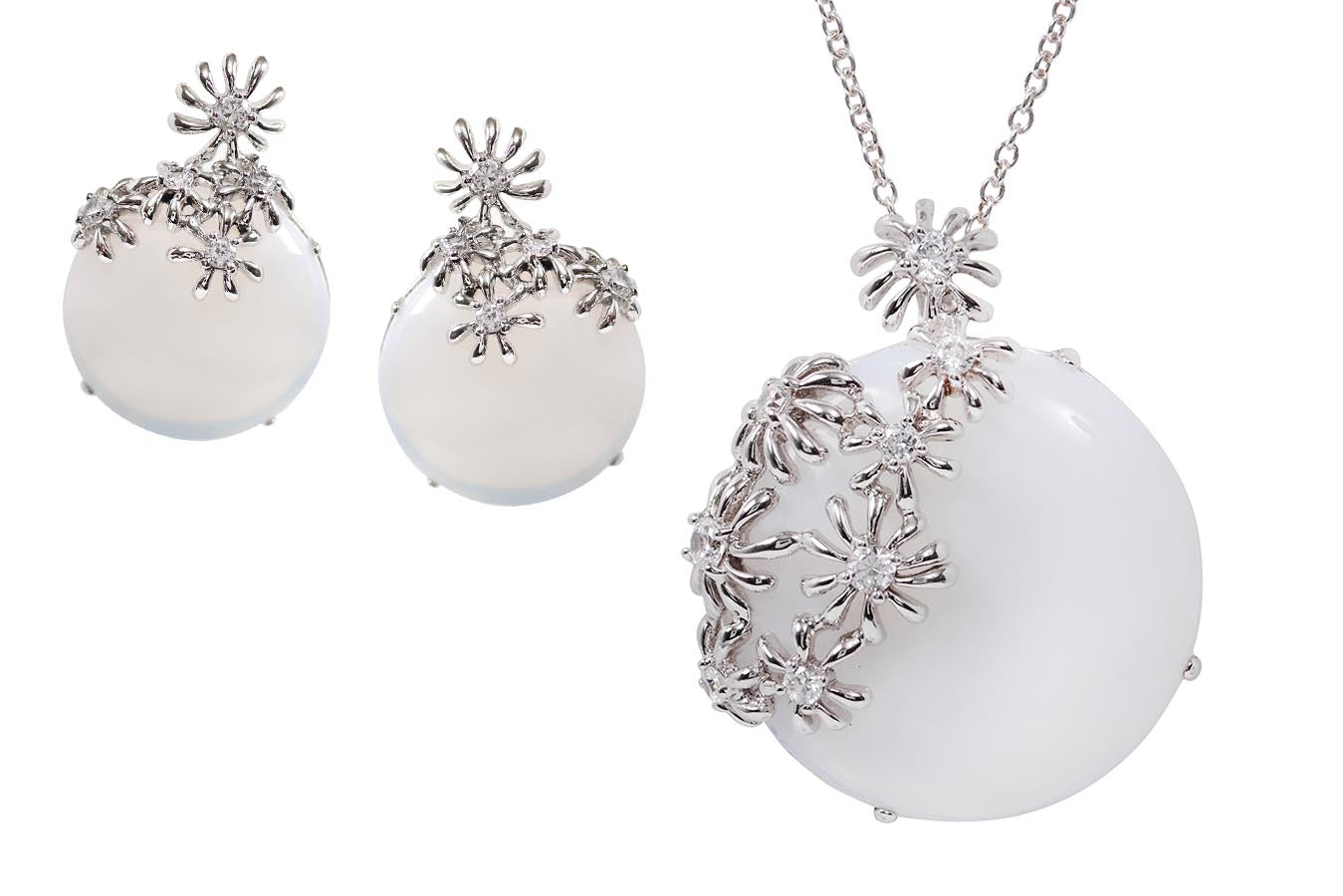 Juego, Dije y Aretes de Margaritas de Plata .925 (M23881)