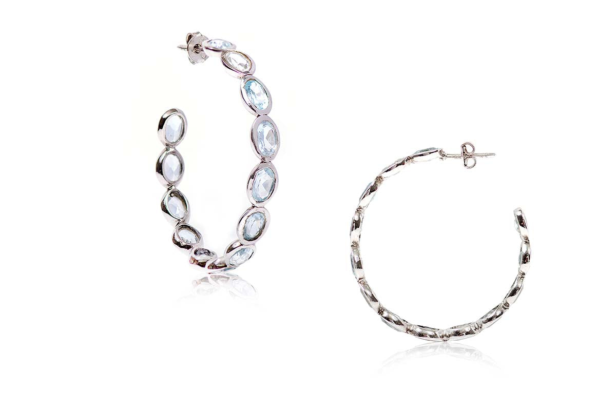 Aretes "MOON ROAD" en plata 925 con cuarzos en azul (29088)