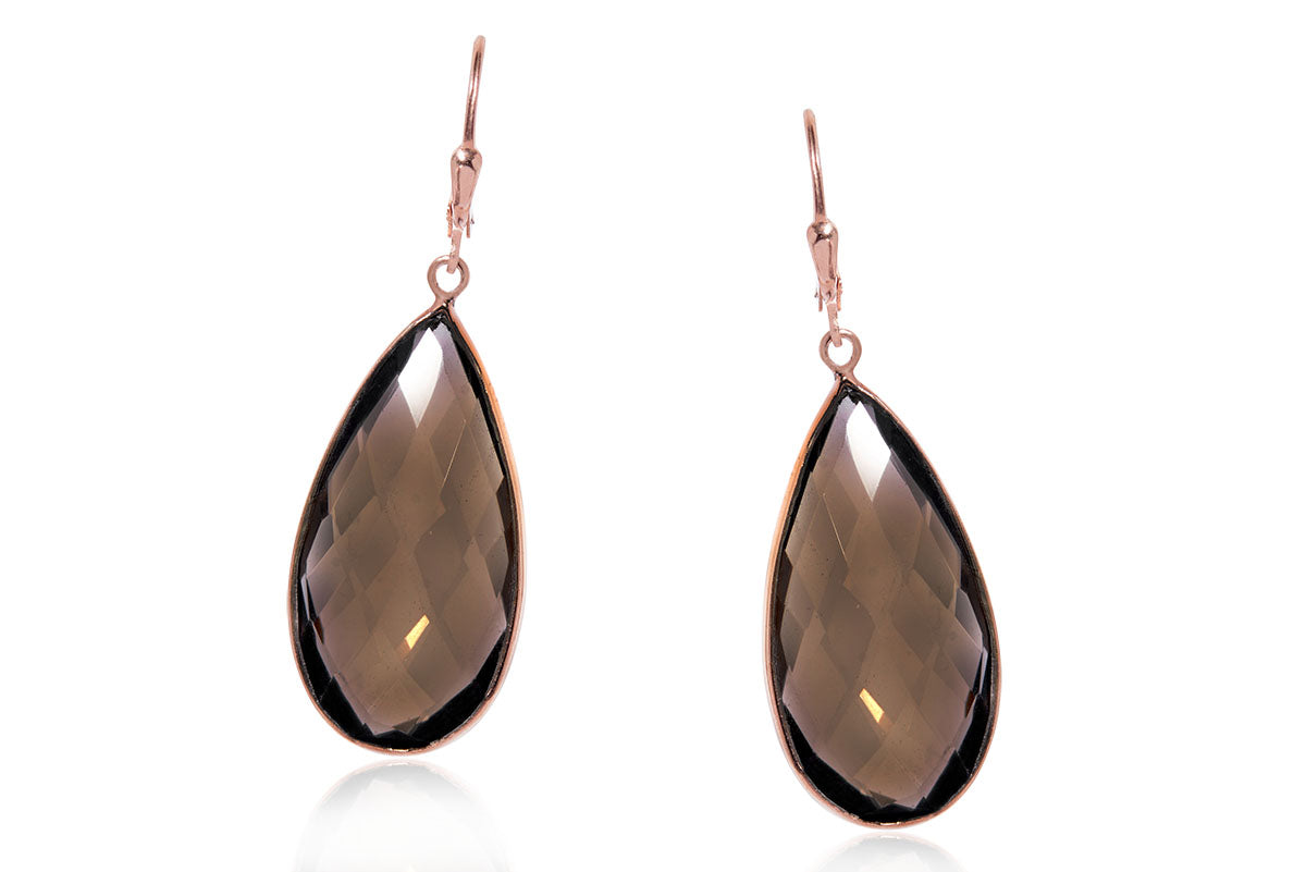 Exclusivos aretes en plata .925, cuarzo ahumado (M30409)