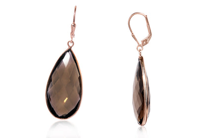 Exclusivos aretes en plata .925, cuarzo ahumado (M30409)