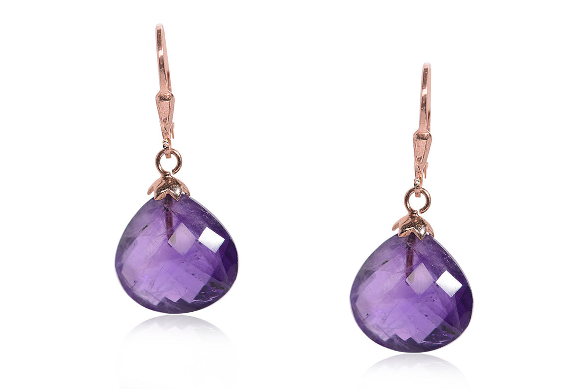 Hermosos Aretes "Drop" con amatista y plata fina (M31535)