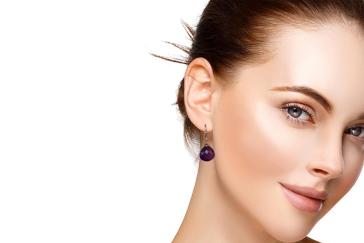 Hermosos Aretes "Drop" con amatista y plata fina (M31535)