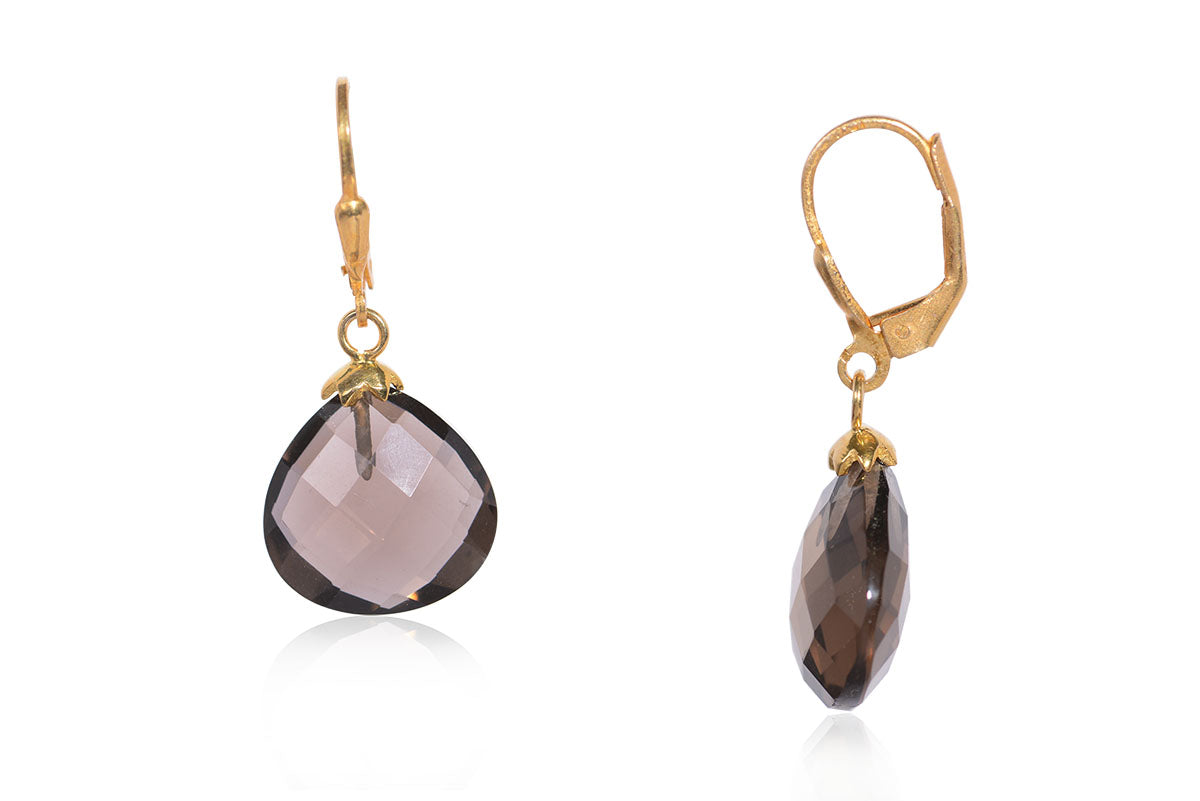 Aretes "DROP" de Cuarzo ahumado en plata .925 (31537)