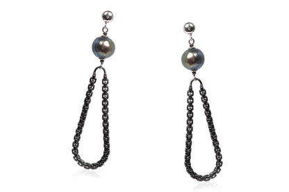 Aretes "SWING" en plata perla cultivada gris (27461)