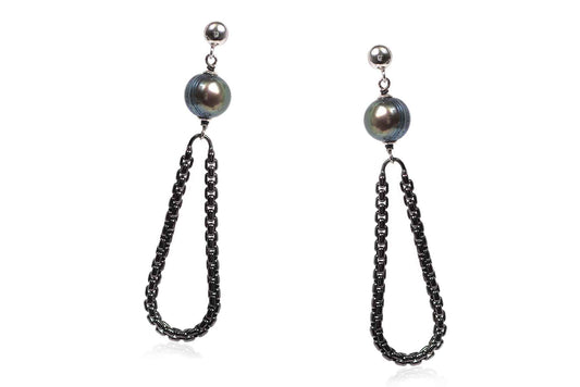Aretes "SWING" en plata perla cultivada gris (27461)