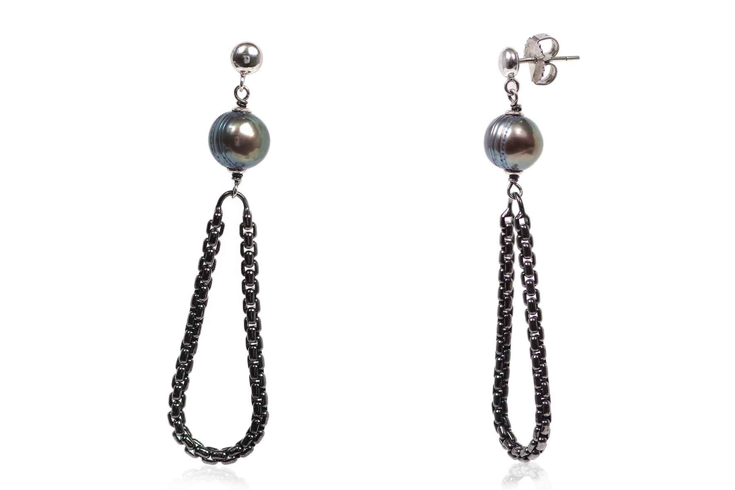 Aretes "SWING" en plata perla cultivada gris (27461)