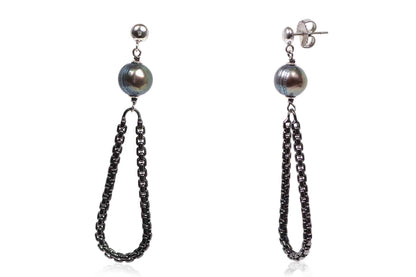 Aretes "SWING" en plata perla cultivada gris (27461)