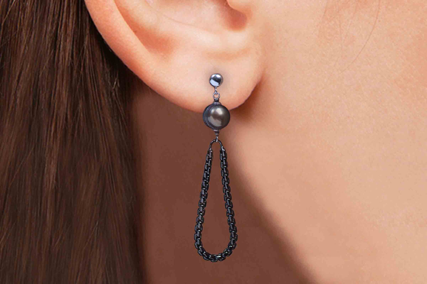 Aretes "SWING" en plata perla cultivada gris (27461)