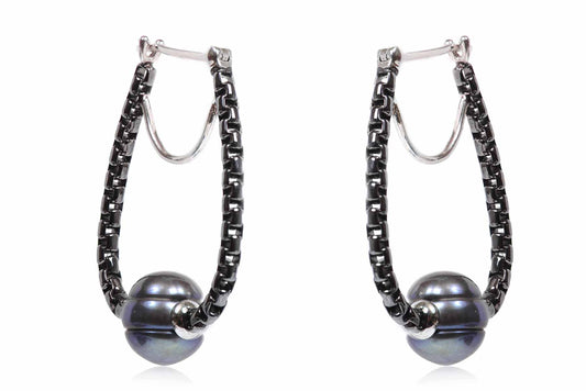 Aretes "METRO" de plata 925 con perla gris (27475)