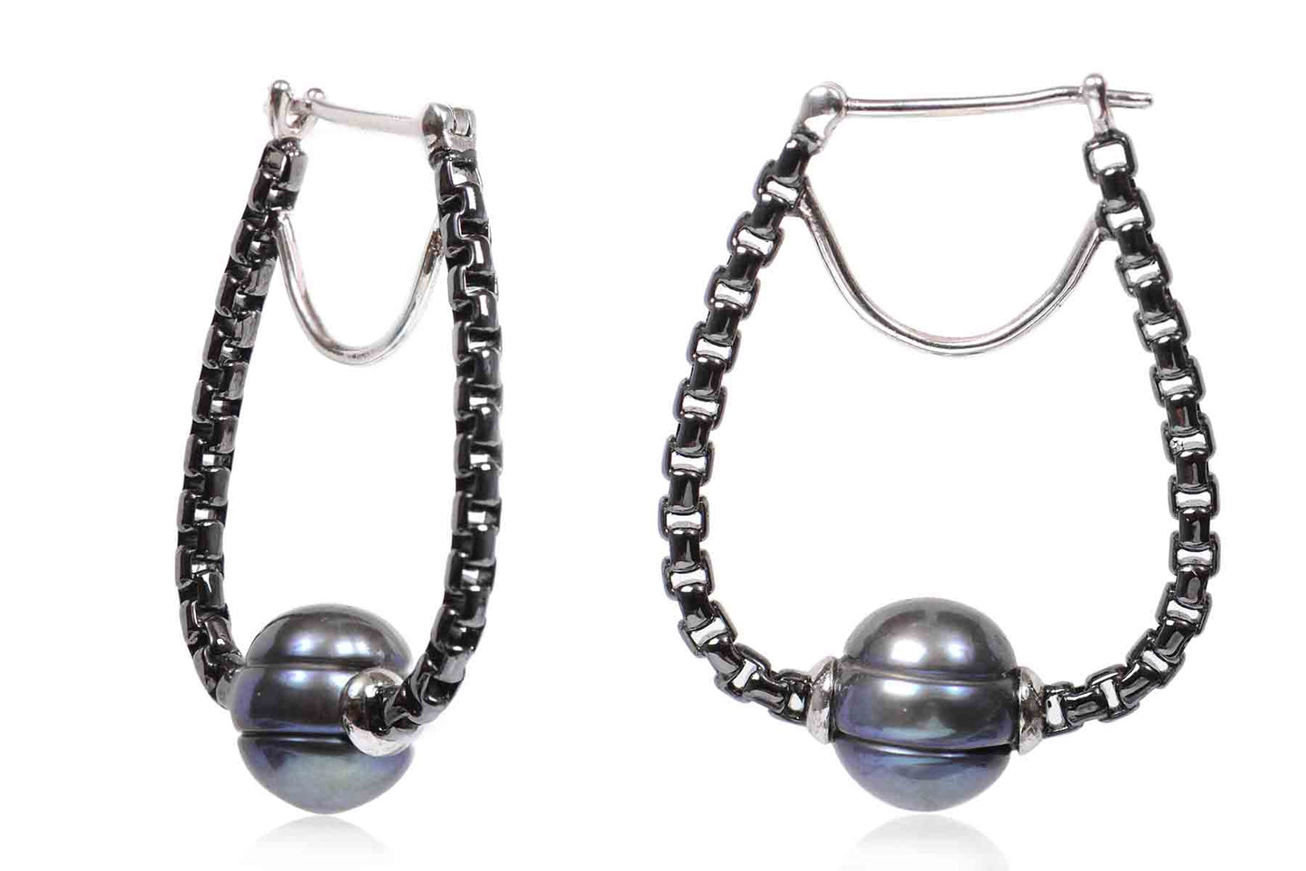 Aretes "METRO" de plata 925 con perla gris (27475)
