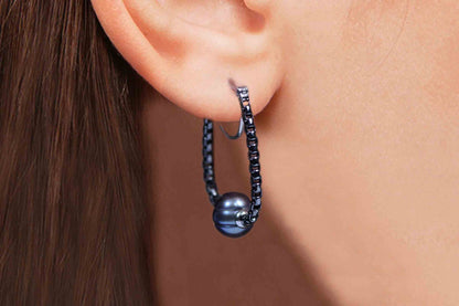 Aretes "METRO" de plata 925 con perla gris (27475)