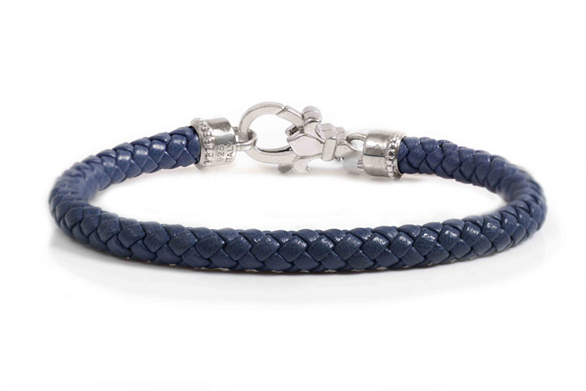 Pulsera De Piel Color Azul Con Plata .925 (M30277)