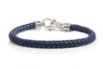 Pulsera De Piel Color Azul Con Plata .925 (M30277)