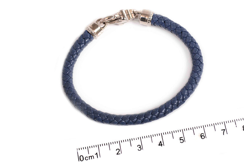 Pulsera De Piel Color Azul Con Plata .925 (M30277)
