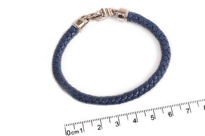 Pulsera De Piel Color Azul Con Plata .925 (M30277)