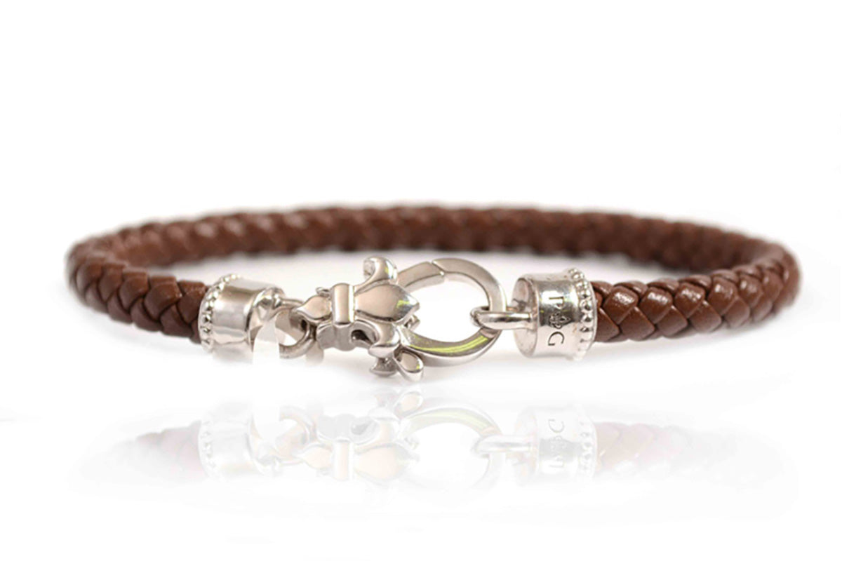 Pulsera de Piel color café con Plata .925 (M30278)