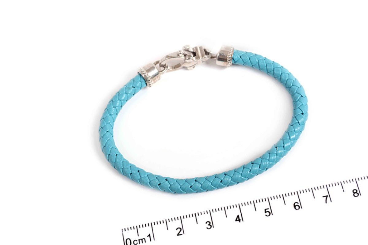 Pulsera de Piel color celeste con Plata .925 (M30279)