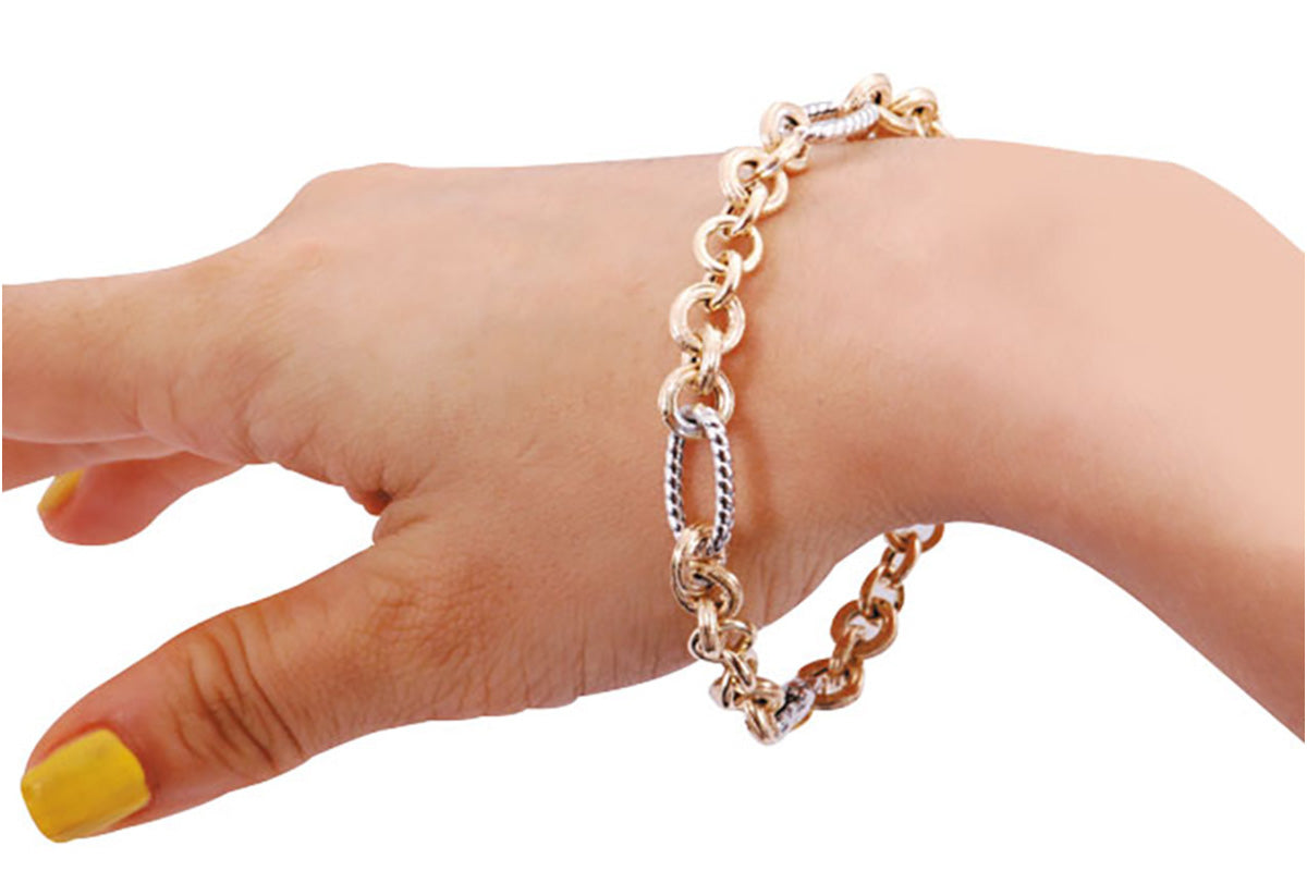 Pulsera Oval Round en Oro Dos Tonos de 14k (M31723)